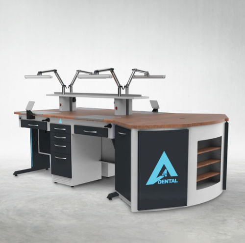 Arbeitsplatz für Dentallabors / mit Regal - ADA - A4 Dental - mit Licht / mit Schubladen / modular