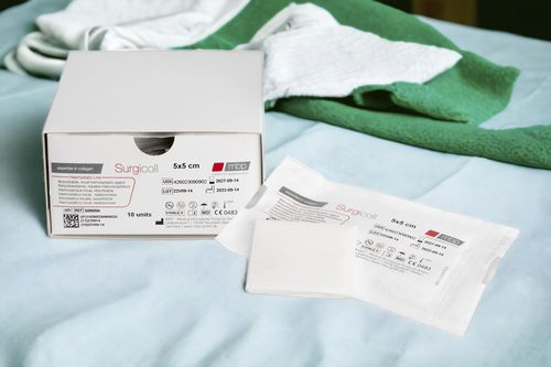 Hämostatisches Pad - Surgicoll - MBP - Medical Biomaterial Products - orthopädische Chirurgie / Wundenchirurgie