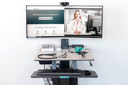 Telemedizinwagen für Video Konferenz - HEALPHI SAS - mit Stethoskop / mit Blutdruckmessgerät / gesichert