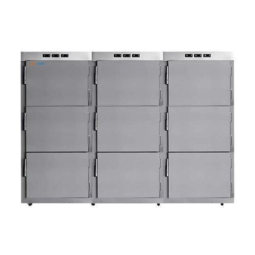 Leichenkühlzelle für Leichentragen - MOR-09 - Labotemp Systems - 9 Körper / mit Frontöffnung / auf Rollen