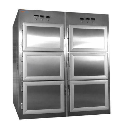 Leichenkühlzelle für Leichentragen - MOR-08 - Labotemp Systems - 6 Körper / mit Frontöffnung / auf Rollen