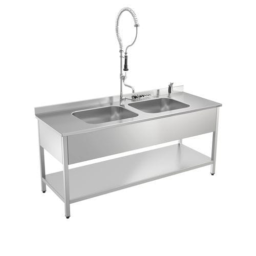 Arbeitstisch - 822T22 - Bawer - rechteckig / mit Waschbecken / Edelstahl