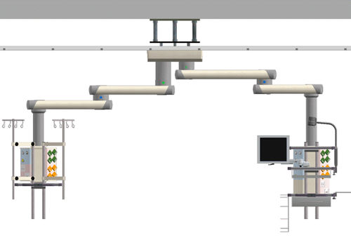 Deckenmontierter Doppelverteilerarm - Performance IC2 - EMALED - für Intensivpflege / mit Gelenk / mit Gondel
