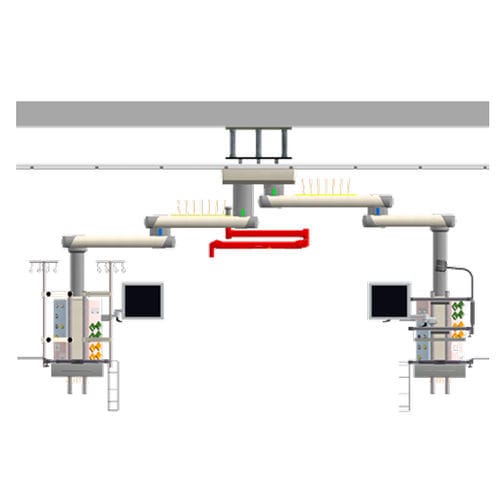 Deckenmontierter Doppelverteilerarm - Premium IC3 - EMALED - für Intensivpflege / mit Gelenk / mit Gondel
