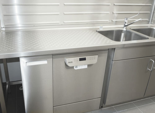 Arbeitsplatte für Labor / mit Waschbecken - 82690 - Funeralia - Edelstahl
