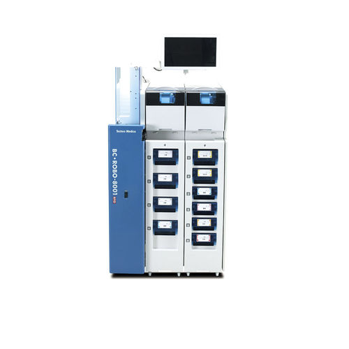 Reagensgläser-Etikettiersystem - BC・ROBO-8001RFID - Techno Medica  - für die Pharmaindustrie / automatisch / Hochgeschwindigkeit