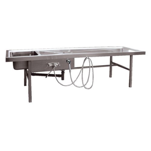 Tisch für Autopsie - BASIC - UFSK INTERNATIONAL GmbH & Co. KG - rechteckig / Edelstahl / mit Waschbecken