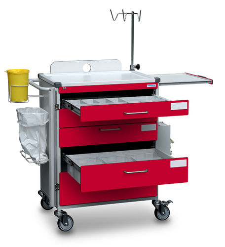 Notfallwagen - B10.031 - Wiegand AG - für Instrumente / Abfallsackhalter / mit Infusionsständer