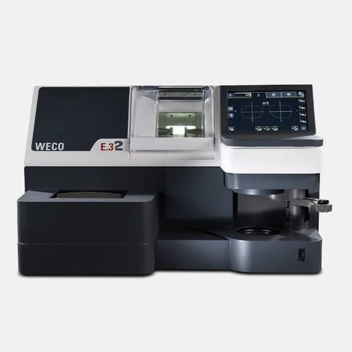 Bearbeitung optischer Gläser / Facettiermaschine für optische Gläser - Weco E32 - Visionix - Klemmvorrichtung für optische Gläser / Zentriergerät- für optische Gläser / Schleifmaschine für optische Gläser