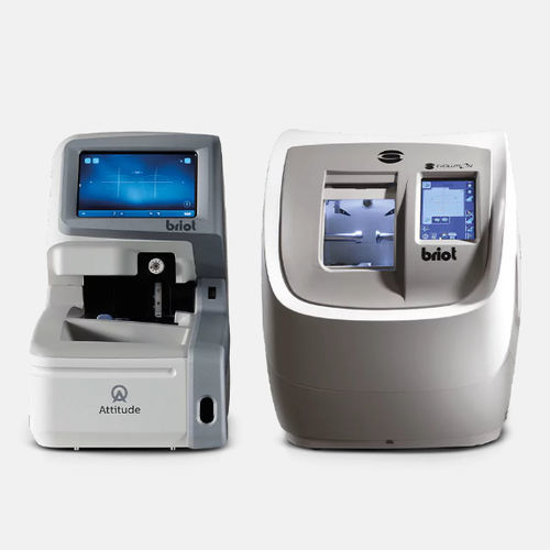 Bearbeitung optischer Gläser / Klemmvorrichtung für optische Gläser - Briot Attitude Evolution - Visionix - Scheitelbrechwertmesser / Bearbeitungsgerät für optische Gläser / Formtracer
