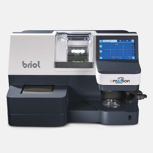 Bearbeitung optischer Gläser / Facettiermaschine für optische Gläser - Briot Emotion 2 - Visionix - Klemmvorrichtung für optische Gläser / Zentriergerät- für optische Gläser / Bohrmaschine für optische Linsen