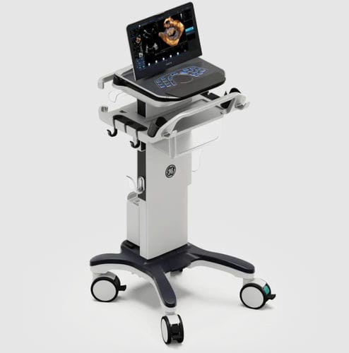 Ultraschallgerät / tragbar, mit Transportwagen - Vivid™ iq - GE Healthcare - für Kardiologie / Schwarz-Weiß / Farbdoppler