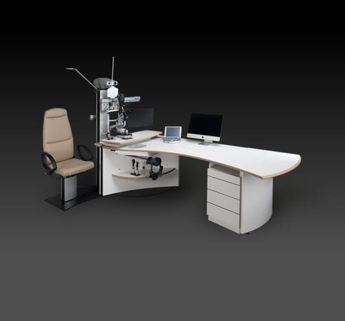 Ophthalmische Arbeitsstation - HS-2010 - Haag-Streit Diagnostics - mit Stuhl / mit Licht / mit Monitor