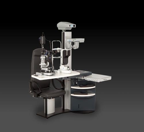 Ophthalmische Arbeitsstation - HS-810 - Haag-Streit Diagnostics - mit Stuhl / mit Regal / mit Monitor
