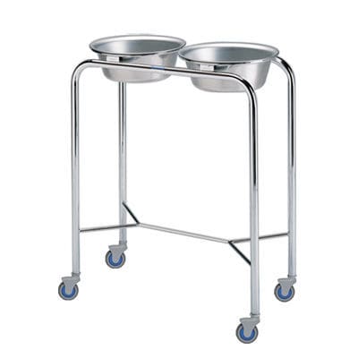 Schalenhalter mit zwei Schalen - P-79 - Pedigo - zur Montage auf Rollwagen / Edelstahl