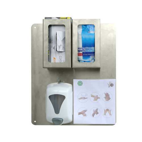 Wandmontierte Hygienestation - PIANOSA - IPC - mit Handschuhbox / mit Desinfektionsgelhalter
