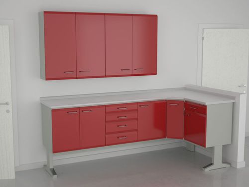 Arbeitsplatz für Dentallabors / mit Regal - 9+2+7+13+19, 2 E57/P - ERIO - mit Schubladen / Edelstahl