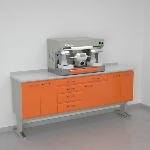 Arbeitsplatz für Dentallabors / mit Haube - 8+2+19+8, E07/S  - ERIO - mit Regal / Edelstahl