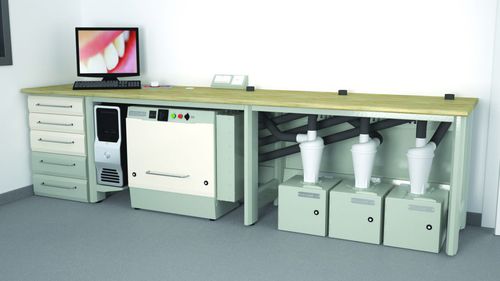 Laborarbeitsfläche -  W22+T/125+T125, AS/CAM3+N.3 CICLONE  - ERIO - für Dentallabor / mit Schublade / mit Tür