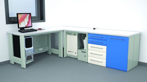 Arbeitsfläche für Dentallabor - T/125+CORNER+T/80+W22+W7, AS/CAM1+CICLONE - ERIO - mit Schublade / mit Tür / modular