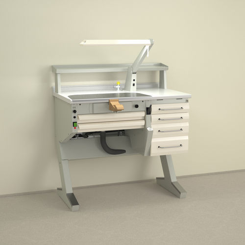 Arbeitsplatz für Dentallabors / mit Regal - PL/AR+C4 - ERIO - mit Licht / mit Schubladen