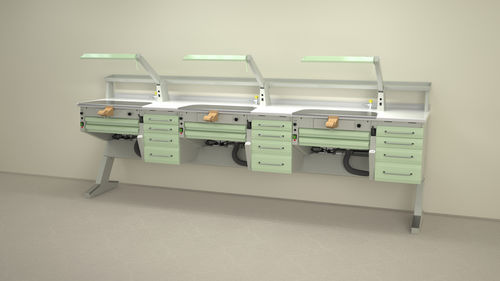 Arbeitsplatz für Dentallabors / mit Regal - PL/AR+C4+PL/AR+C4+PL/AR+C4 - ERIO - mit Licht / mit Schubladen