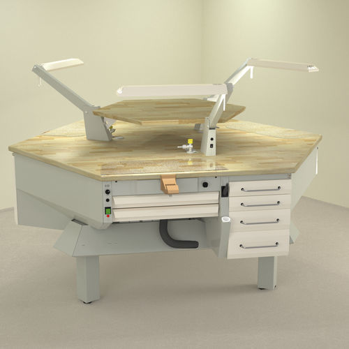 Arbeitsplatz für Dentallabors / mit Regal - PL/AR+C4 - ERIO - mit Licht / mit Schubladen / freistehend