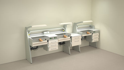 Arbeitsplatz für Dentallabors / mit Regal - SOLE2+SOBF+SOLE1 - ERIO - mit Licht / kompakt / doppelt