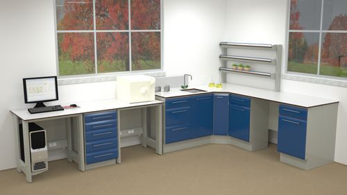 Arbeitsplatte für Labor / mit Waschbecken - ERIO - Eck / mit Regal