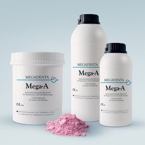 Zahnmedizinisches Material / Harz - MEGA-A - MEGADENTA Dentalprodukte GmbH   - für Zahnprothesen / zur Herstellung von Zahnprothesen / Pulver