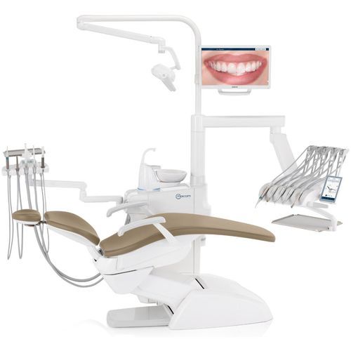 Dentaleinheit mit elektrisch bedientem Stuhl - F10  - Mocom - mit flexiblem Kopfstück / modular / mit Monitor
