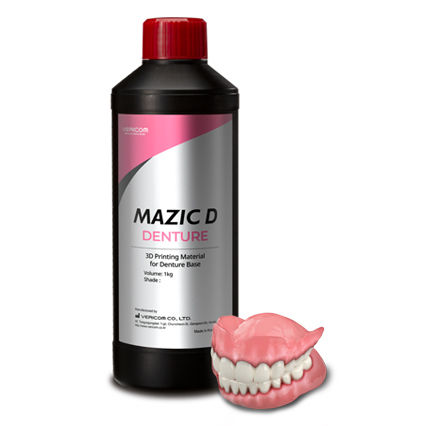 Zahnmedizinisches Material / Harz - MAZIC D DENTURE - VERICOM Co., Ltd.   - für 3D-Druck / zur Herstellung von Zahnprothesen / undurchsichtig