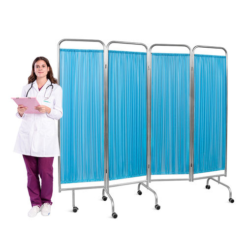 Zusammenklappbarer Medizinischer Bettschirm - SKH049 - Jiangsu Saikang Medical Equipment - auf Rollen / einziehbar / 4-Flügel