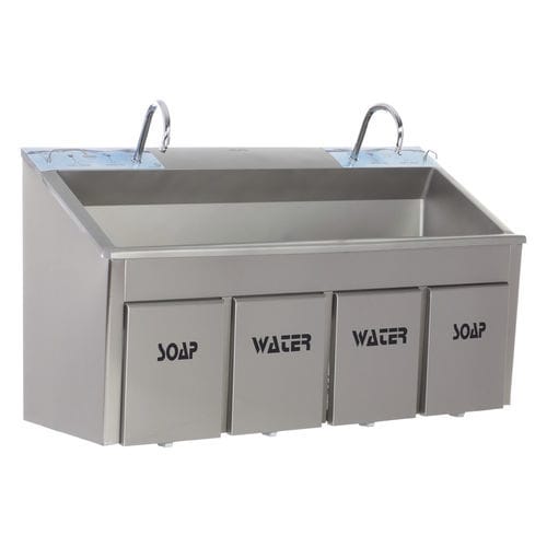 Waschbecken für OP / 2 Arbeitsplätze - MEY 1021 - MIXTA - Edelstahl / Kniebedienung / mit Seifenspender