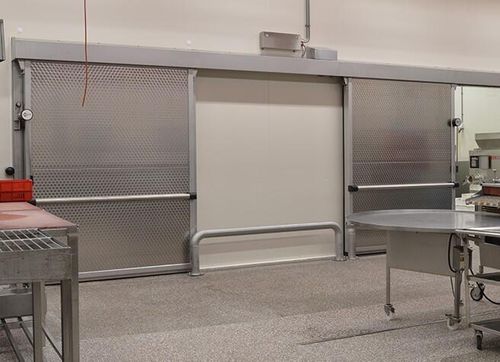 Tür mit Abschirmung - Polaris Freezer - Metaflex Doors Europe - für Laborkühlraum / Schiebe / Edelstahl