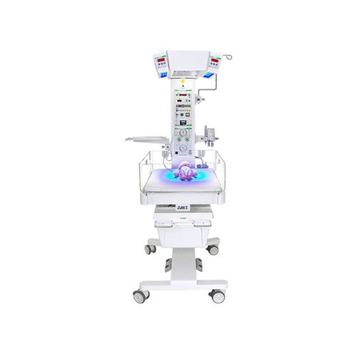 Reanimationseinheit für Säuglinge / mit Phototherapie-Lampe - OKM 730-FULL - Okuman Medikal Sistemler Anonim Sirketi - mit Waage / auf Rollen / höhenverstellbar