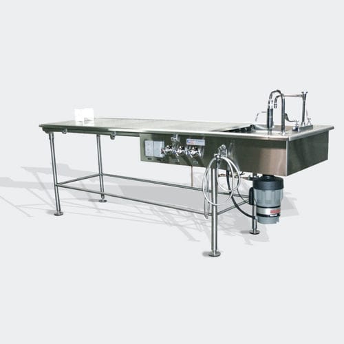 Tisch für Autopsie - D Deluxe - Spire Integrated Solutions - rechteckig / Edelstahl / mit Waschbecken