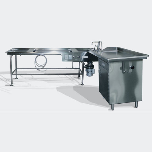 Tisch für Autopsie - DL Deluxe - Spire Integrated Solutions - L-förmig / höhenverstellbar / mit Waschbecken