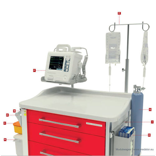 Notfallwagen - Medstor GmbH - mit Schublade / mit Infusionsständer / mit Träger für Defibrillator