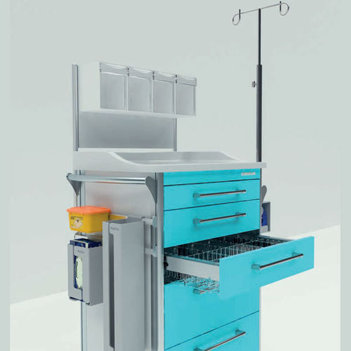 Wagen für Traumatologie - Medstor GmbH - mit Schublade / mit seitlichen Kippbehältern / mit Infusionsständer