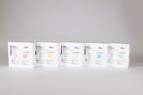 Selbstklebender Objektträger für Mikroskop - PERMAFLEX - Leica Biosystems - mit Farbbeschichtung / Milchglas