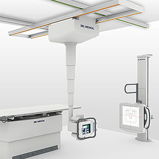 Digitales Röntgensystem - OTC18T - DEL Medical - für multifunktionale Röntgenaufnahmen / mit Schwenkarm-Säulen / mit bodenstehendem Bucky