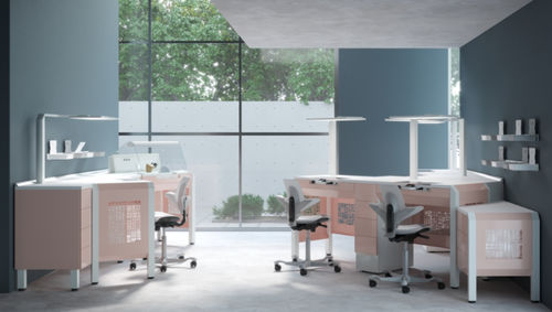 Arbeitsplatz für Dentallabors / Ausbildung - PROGETTO 1 - CATO - mit Stuhl / mit Waschbecken / mit Regal