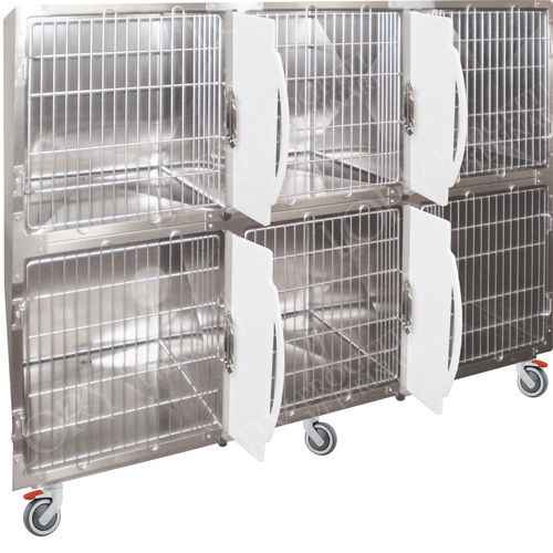 Tierkäfig / 6 Abteile - GA014  - Lory Progetti Veterinari srl - zwei Brücken / auf Rollen / Edelstahl