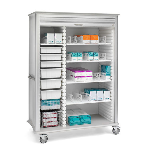 Wagen für chirurgische Instrumente - Roam 1.5 GI Staple - Solaire Medical - Lager / Rolladen / mit Platte