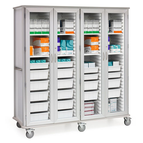 Wagen für chirurgische Instrumente - Roam 2.0 - Solaire Medical - Lager / mit 4 Türen / mit Platte