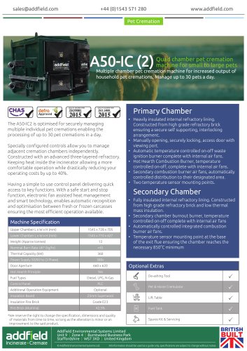 Addfield A50-IC (2) Pet Cremation Machine Datasheet