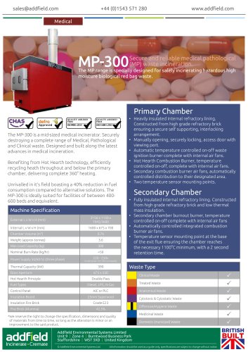 Addfield MP300 Medical Waste Incinerator Datasheet