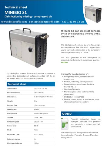 AERIAL MIST DISINFECTION FOR AMBULANCE - MINIBIO S1