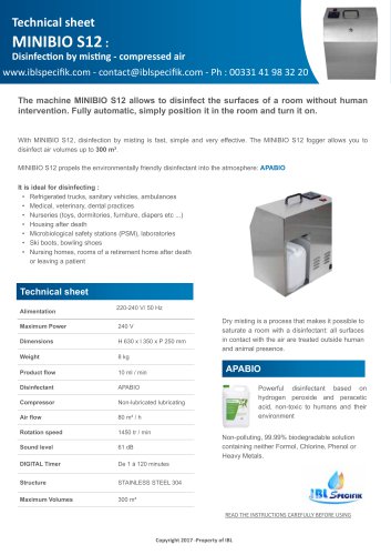 PROFESSIONAL DISINFECTION MIST - MINIBIO S12 - IBL SPECIFIK